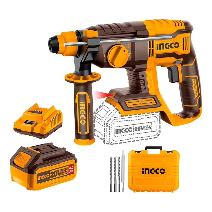 ROTOMARTILLO INGCO INALAMBRICO 20V C/BAT. 4AH Y C/CARGADOR CRHLI212282 3