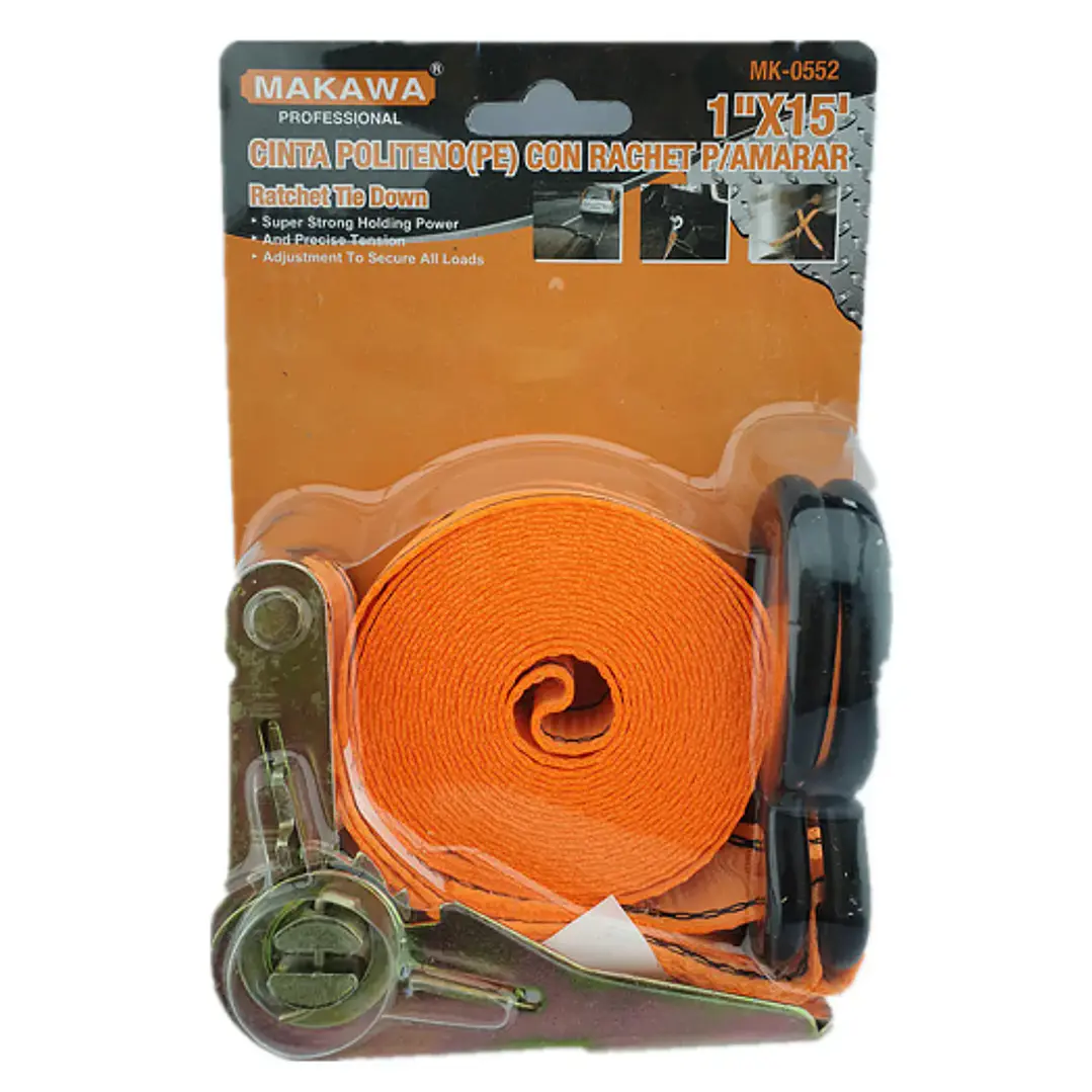 ESLINGA CINTA AMARRE CON RATCHET 1 PULGADA X 15 FT MAKAWA 1
