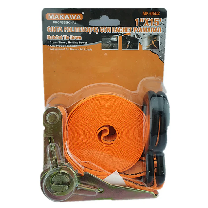 ESLINGA CINTA AMARRE CON RATCHET 1 PULGADA X 15 FT MAKAWA 1
