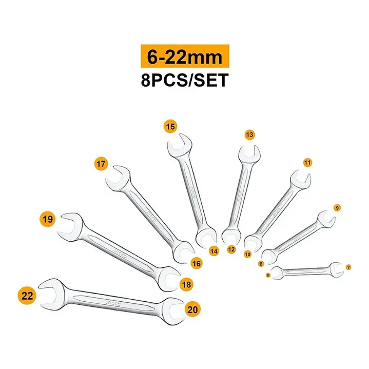 SET LLAVES PUNTA/PUNTA INDUSTRIAL 8 PIEZAS 6-22MM INGCO HKSPA2088 2