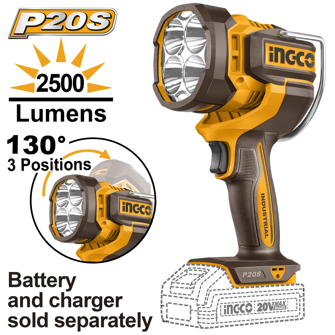 LAMPARA LED INDUSTRIAL INALAMBRICO 800/2500LUM 20V INGCO CWLI20885 1