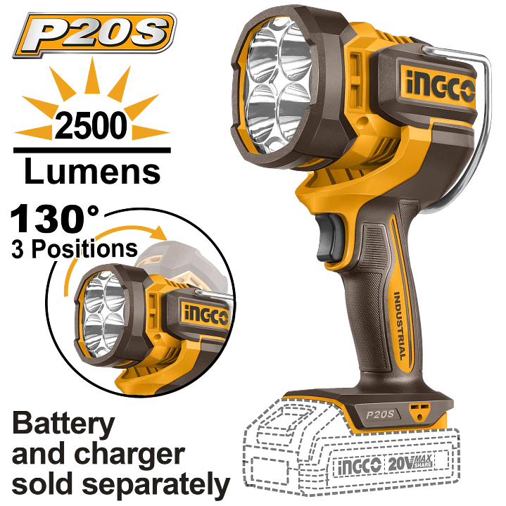 LAMPARA LED INDUSTRIAL INALAMBRICO 800/2500LUM 20V INGCO CWLI20885 1