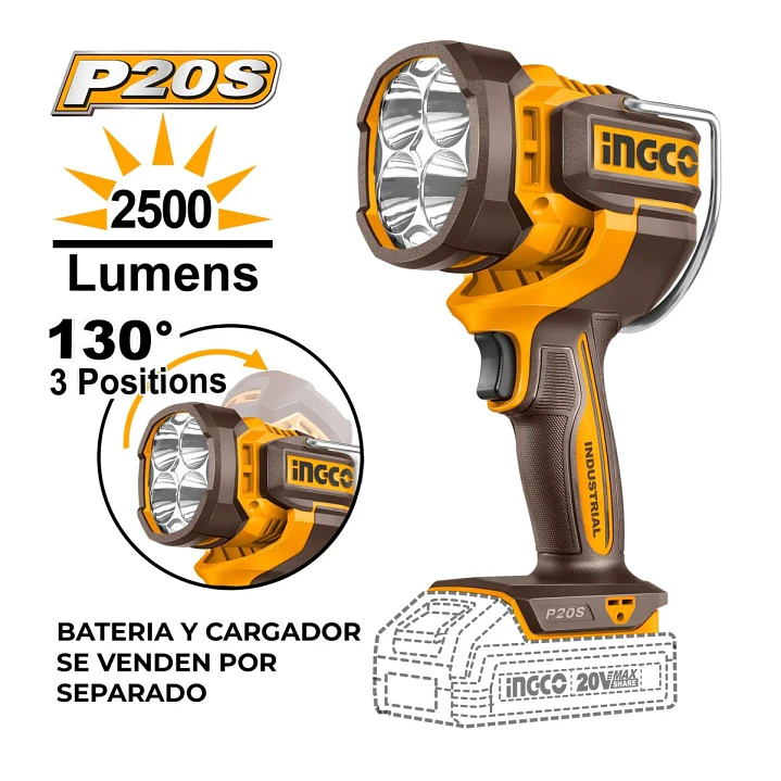 LAMPARA LED INDUSTRIAL INALAMBRICO 800/2500LUM 20V INGCO CWLI20885 6