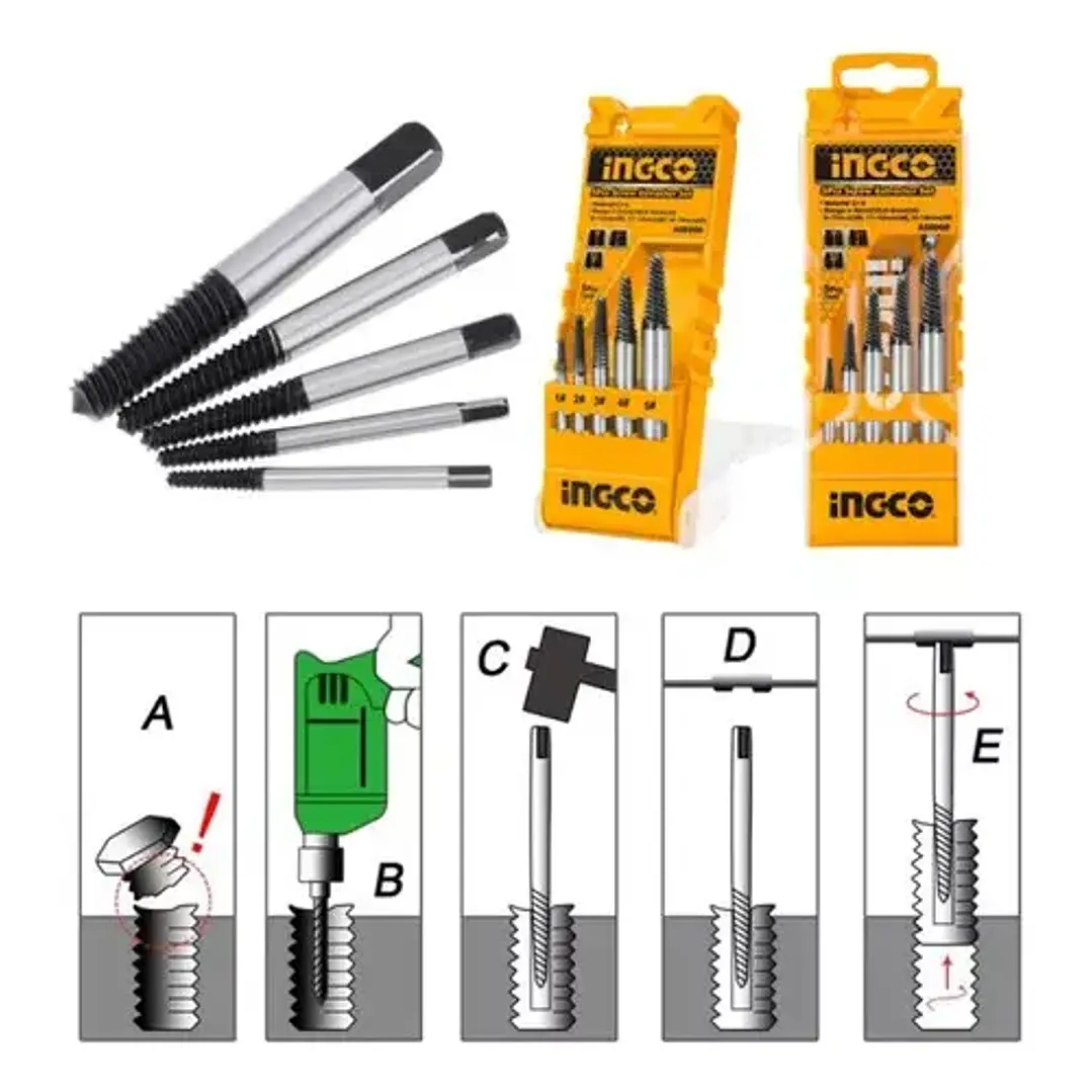 EXTRACTOR PERNOS INGCO INDUSTRIAL 6-18 MM JGO.5 PZAS. ASE008 4