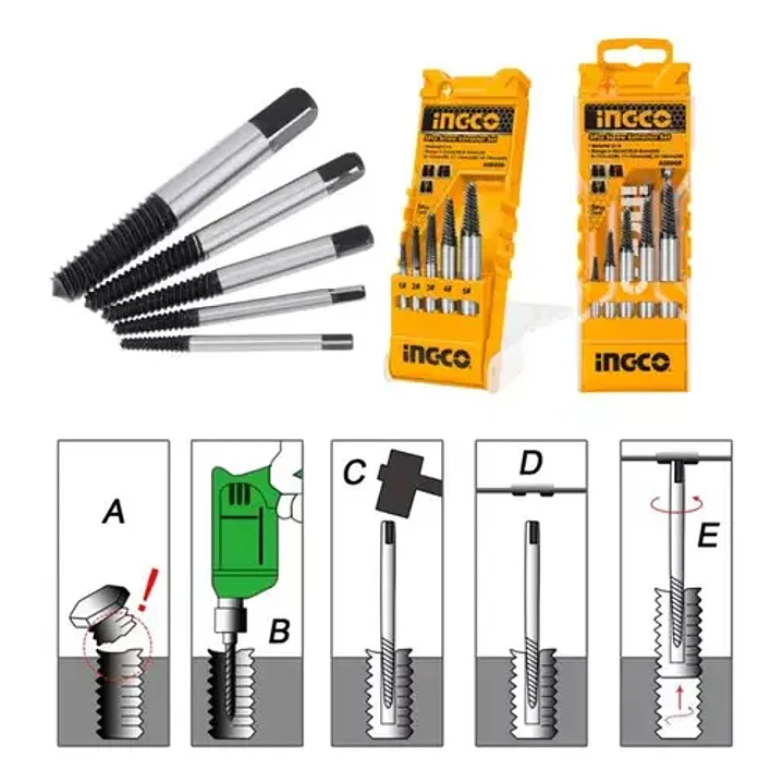 EXTRACTOR PERNOS INGCO INDUSTRIAL 6-18 MM JGO.5 PZAS. ASE008 4