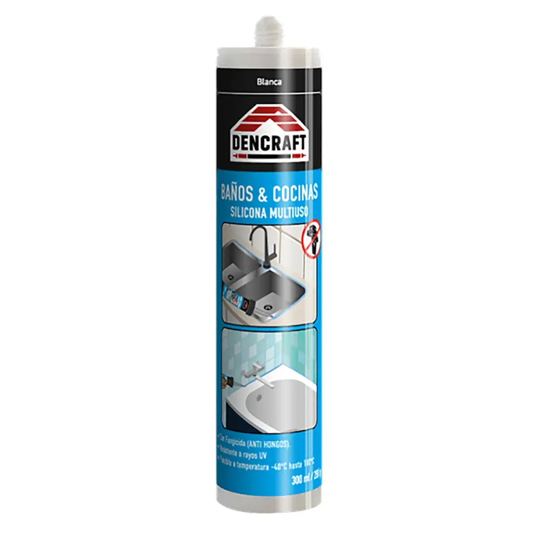 SILICONA ACETICA MULTIUSO BAÑO Y COCINA 300ML BLANCA DENCRAF 1
