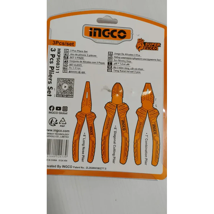 ALICATE INGCO UNIVERSAL, PUNTA, CORTE DIAGONAL SUPER SELECT JGO 3PZAS HKPS0831 4