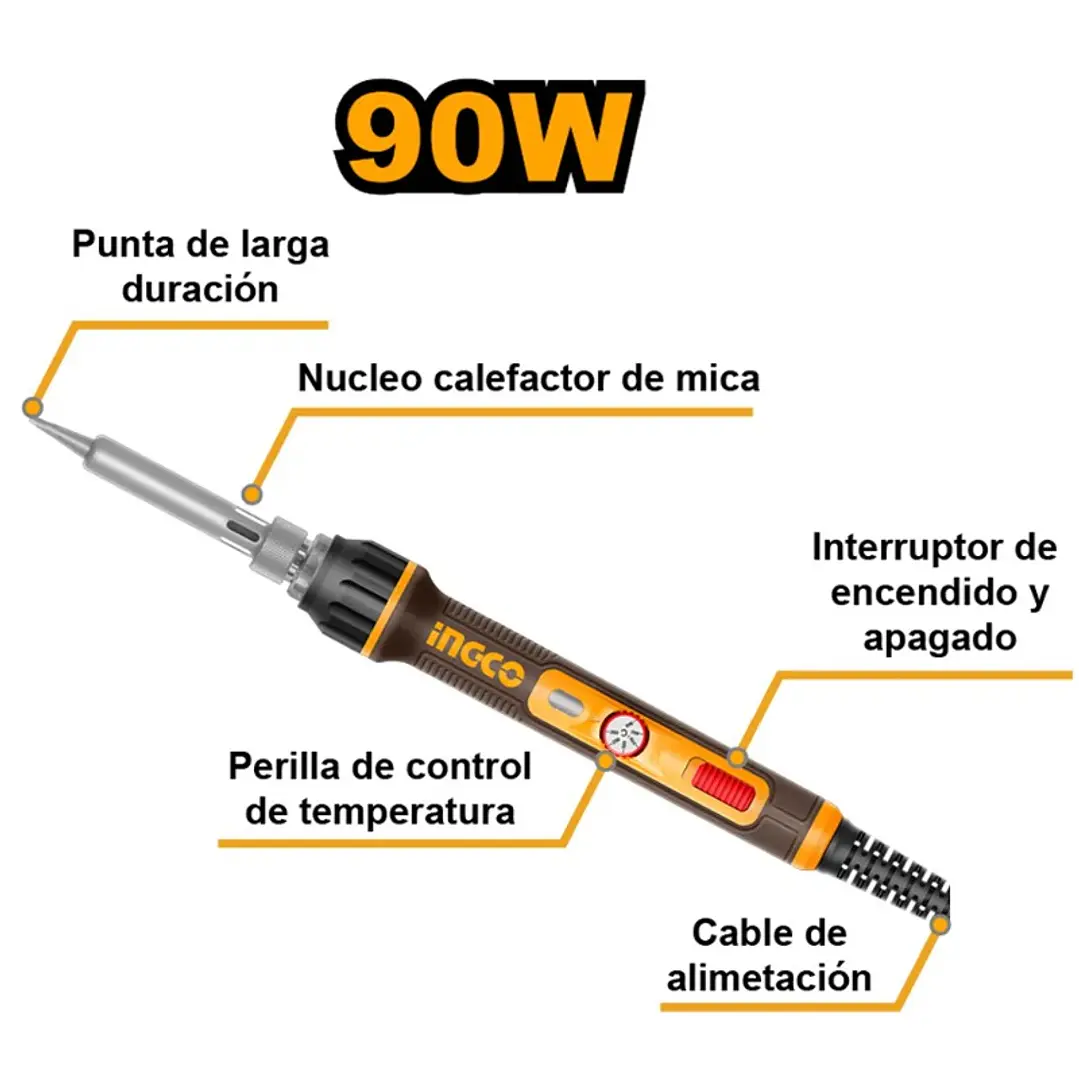 SOLDADOR LAPIZ ESTAÑO INGCO 90 WATTS TEMP AJUSTABLE SI01608 3