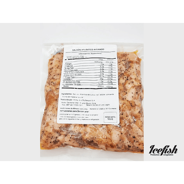 Salmón Ahumado en Caliente Pimienta Recortes 500 grs.