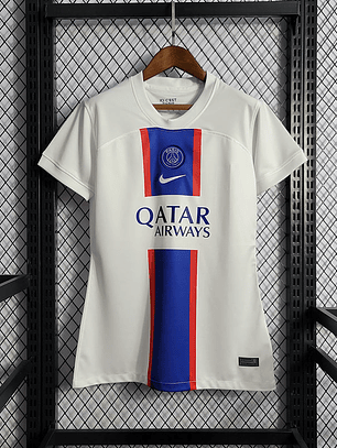 CAMISA FEMININA DO PARIS SAINT GERMAN 23/24 BRANCO E AZUL