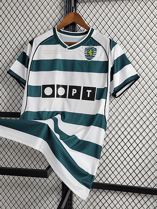 CAMISA RETRÔ DO SPORTING 01/03 BRANCO E VERDE