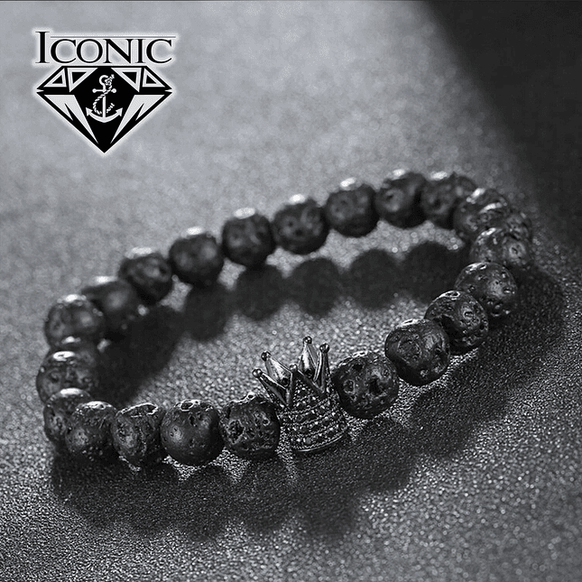 Pulsera con Piedra Volcánica y Corona 2