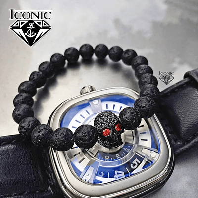 Pulsera con Piedra Volcánica y Calavera