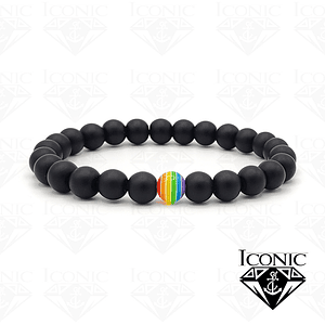 Pulsera con Piedra Ónix Mate Arcoíris LGBTI 8mm