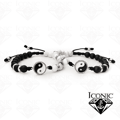 Pulseras para Parejas Yin Yang Onix Howlita Acero