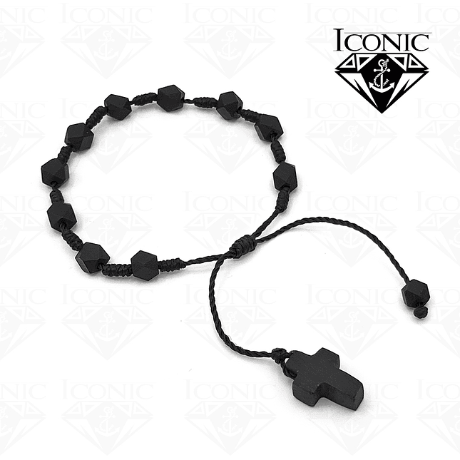 Pulsera Denario Azabache Mate Cruz Protección  2