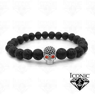 Pulsera con Piedra Volcánica y Calavera