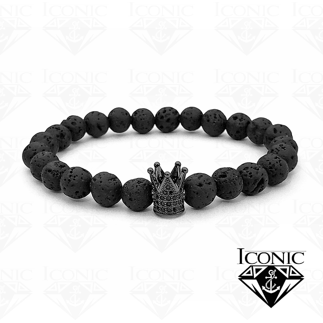 Pulsera con Piedra Volcánica y Corona 1
