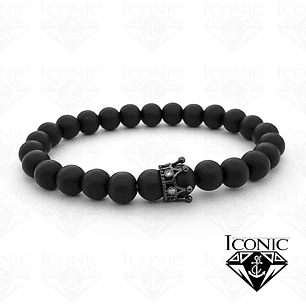 Pulsera con Piedra Onix Mate y Corona