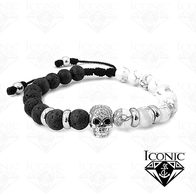 Pulsera Calavera Howlita Volcanica Acero