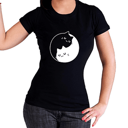 Camiseta Gatos Yin-Yang para Dama - NEGRO