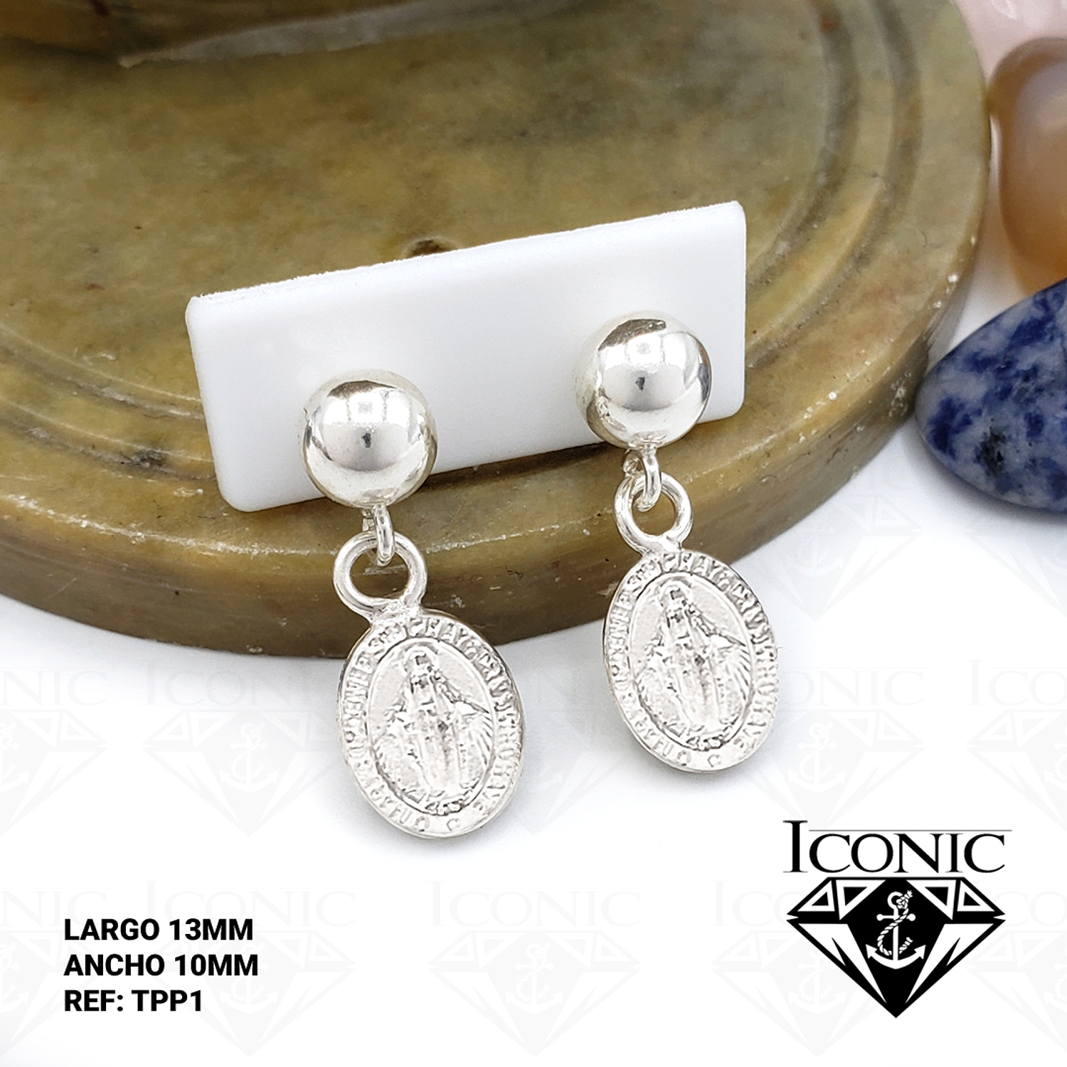 Topos Aretes Virgen Milagrosa Plata 925 Italiana