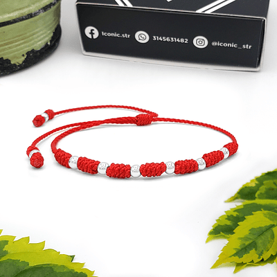 Pulsera 7 Nudos Hilo Rojo Plata Italiana 925