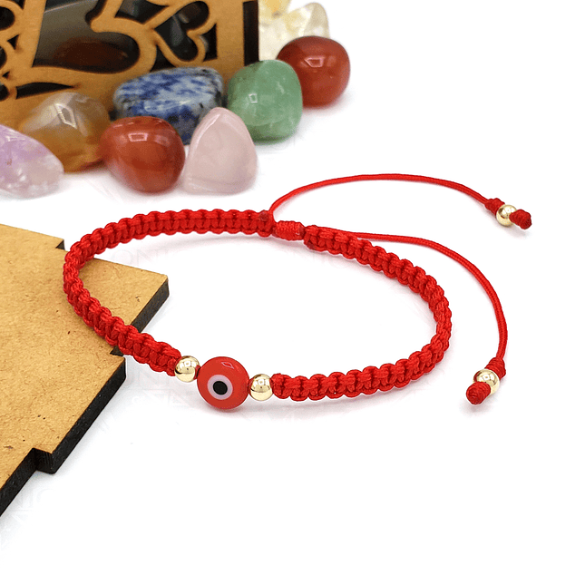 Pulsera Tejida Oro Laminado 18k Ojo Turco Rojo Negro o Azul 7