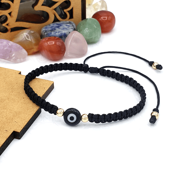 Pulsera Tejida Oro Laminado 18k Ojo Turco Rojo Negro o Azul 8