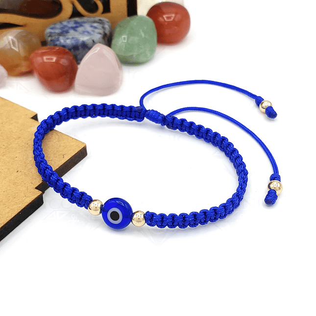 Pulsera Tejida Oro Laminado 18k Ojo Turco Rojo Negro o Azul 9