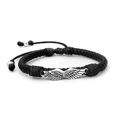 Pulsera Alas con Cuero Trenzado 