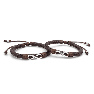 Pulseras Infinitos para Parejas Cuero Trenzado - CAFÉ