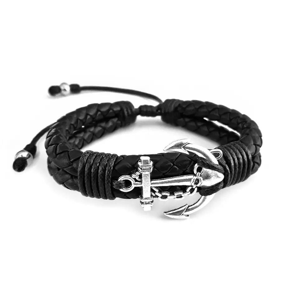 Pulsera Ancla con Cuero Trenzado Doble 1