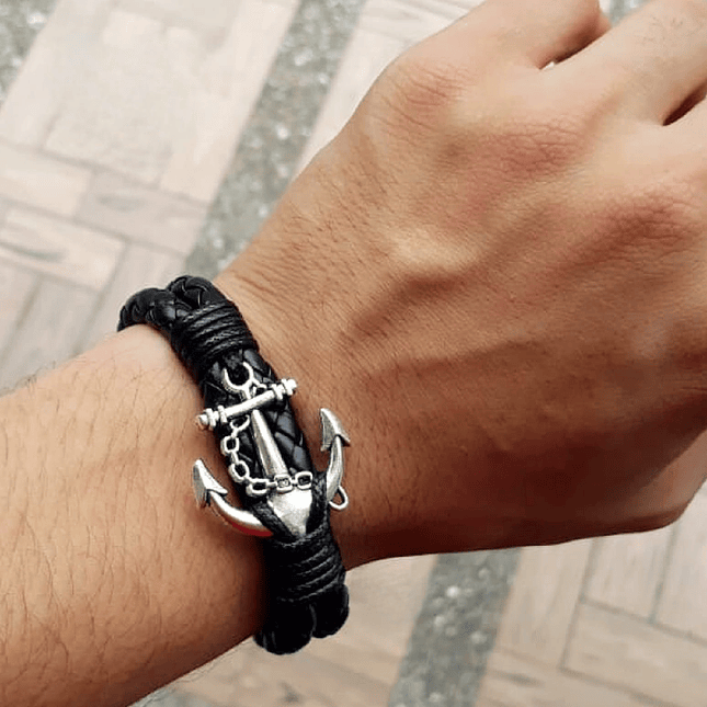 Pulsera Ancla con Cuero Trenzado 2