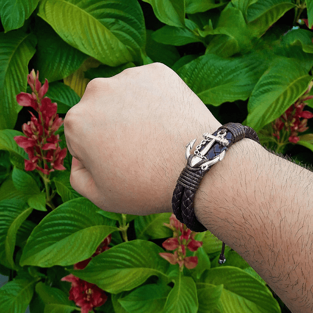 Pulsera Ancla con Cuero Trenzado 4