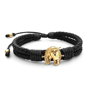 Pulsera Caballo Herradura Cuero Trenzado Acero