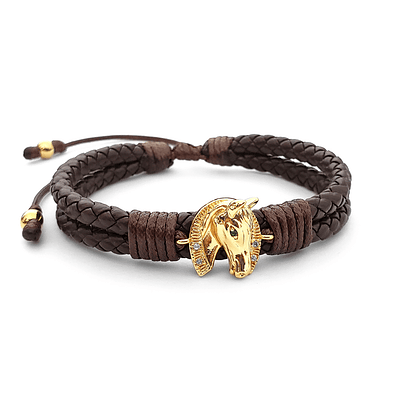 Pulsera con Cuero Trenzado Caballo Herradura - CAFÉ