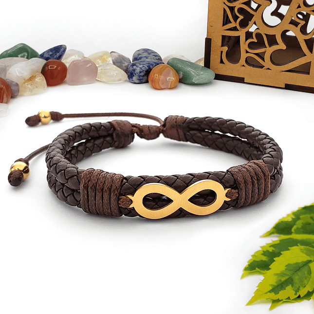 Pulsera Infinito Acero Cuero Trenzado  2
