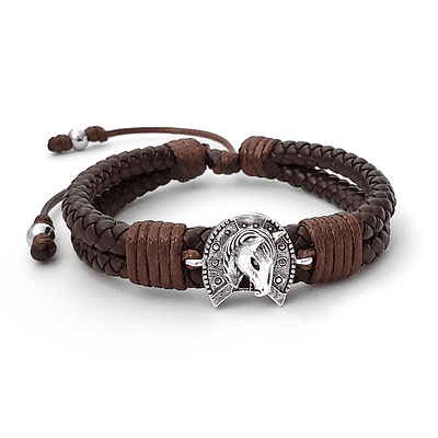 Pulsera con Cuero Trenzado Caballo Herradura - CAFÉ