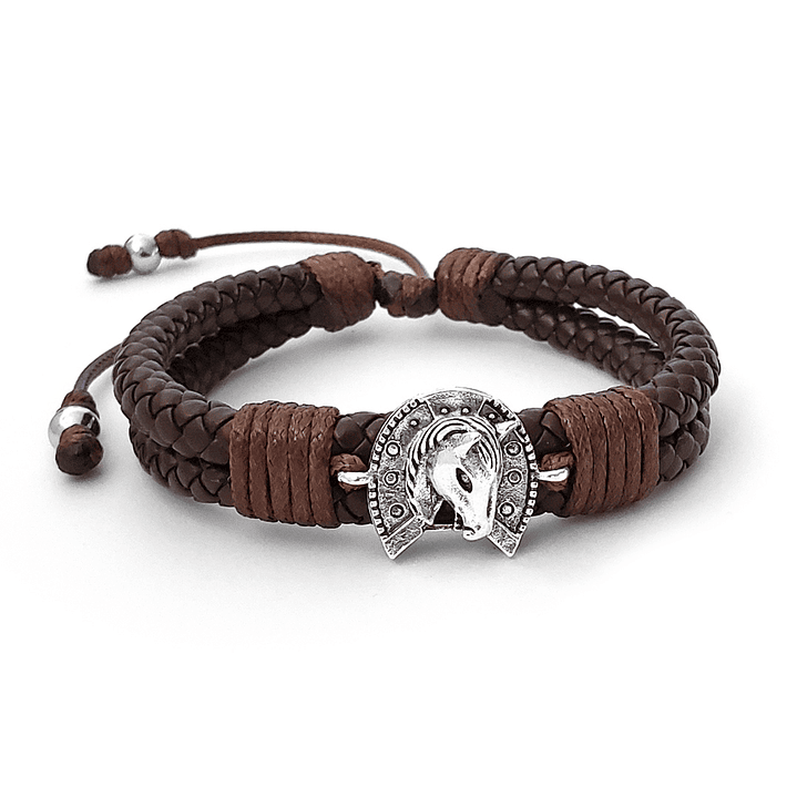 Pulsera Caballo Herradura Cuero Trenzado 2