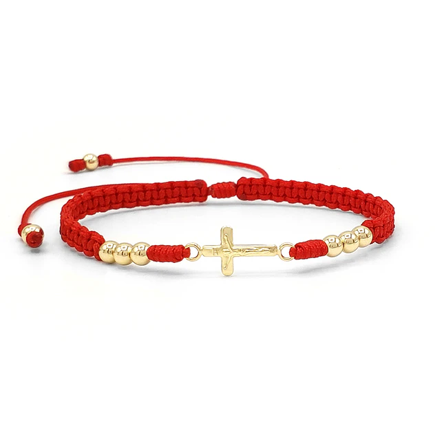 Pulsera Tejida Cruz Cristo Oro Laminado 18k 1