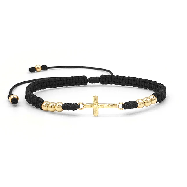 Pulsera Tejida Cruz Cristo Oro Laminado 18k 2
