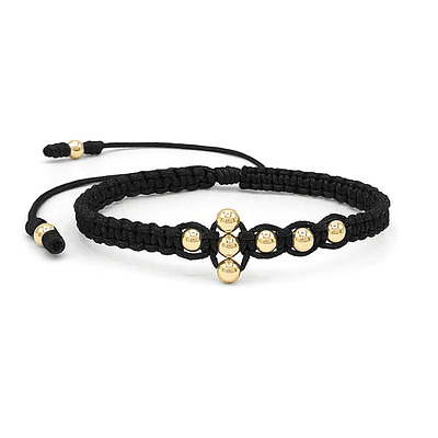 Pulsera Tejida Cruz Cristo Oro Laminado 18k - NEGRO