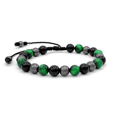 Pulsera Piedra Ojo de Tigre Ónix Hematita - VERDE