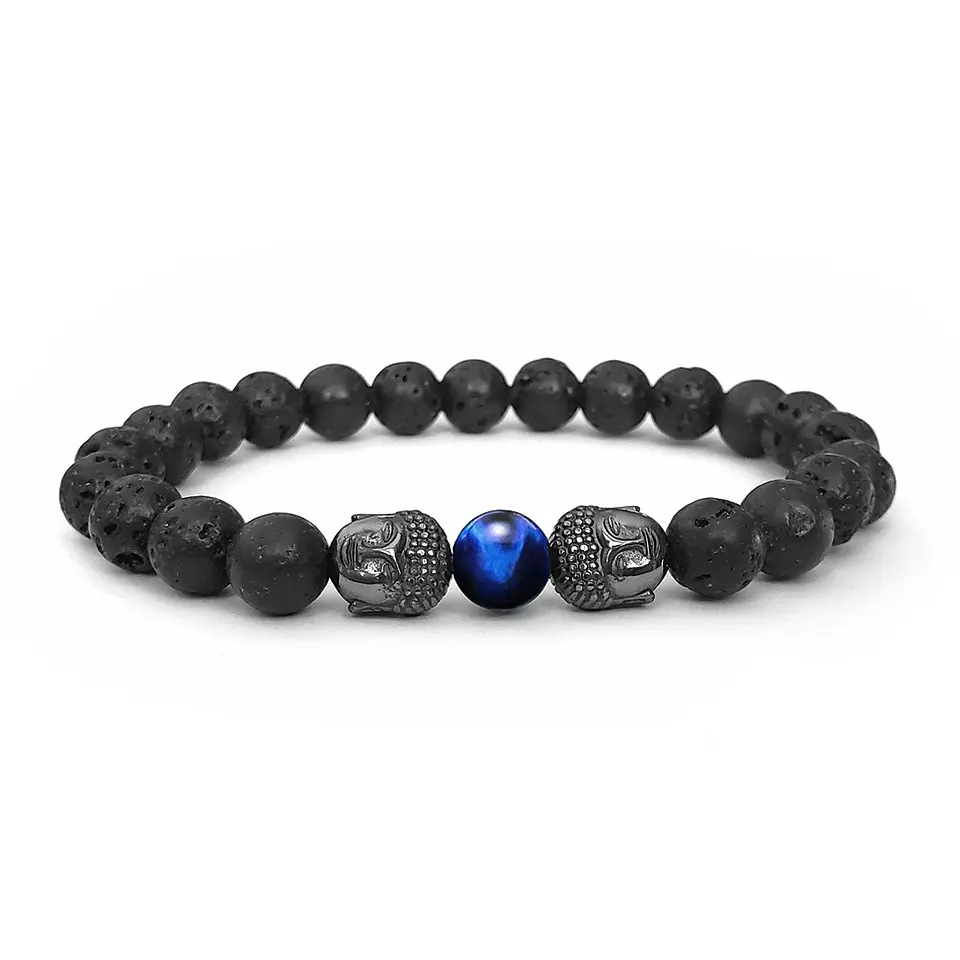 Pulsera con Buda Piedra Volcánica y Ojo de Tigre 2