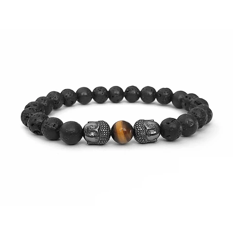 Pulsera con Buda Piedra Volcánica y Ojo de Tigre
