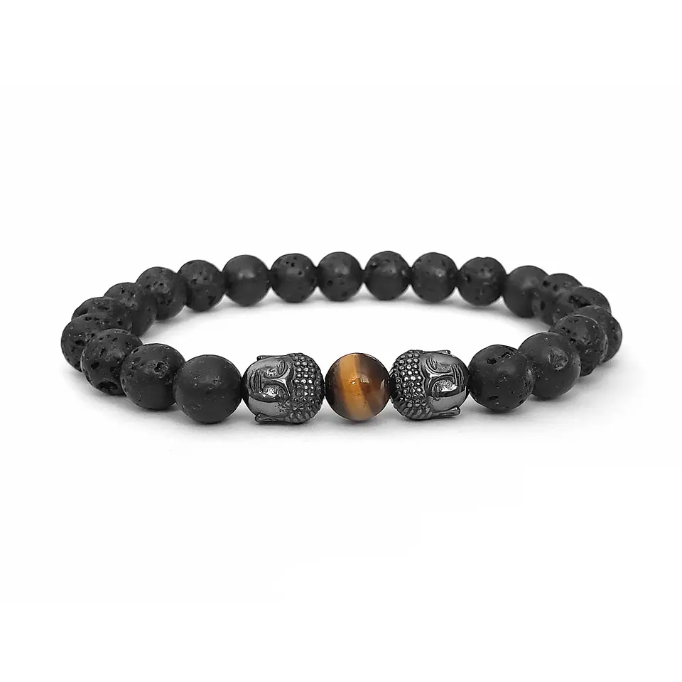Pulsera con Buda Piedra Volcánica y Ojo de Tigre 1
