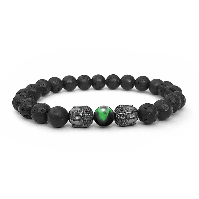 Pulsera con Buda Piedra Volcánica y Ojo de Tigre 3