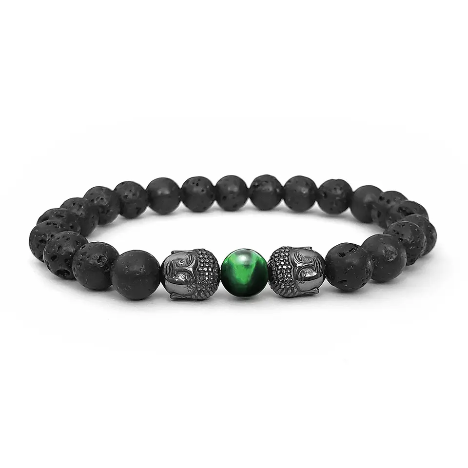 Pulsera con Buda Piedra Volcánica y Ojo de Tigre 3