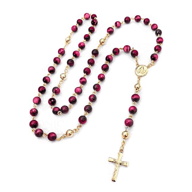 Rosario Camándula Piedra Ojo de Tigre Oro Laminado 18k 3